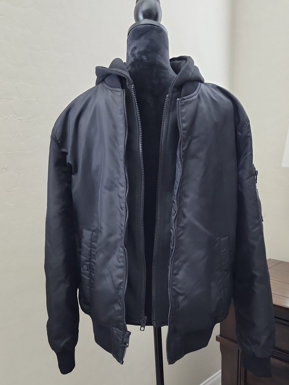 Guess Men's Black Hooded Bomber Jacket